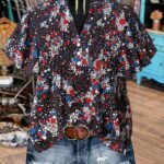 Elorivane Plus Size Women's Brown Polka Dot V-Neck Flutter Sleeve Ruched Blouse, Retro Boho Chic Sweet Summer Beach Casual Top