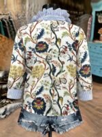 Elorivane Plus Size Women's Navy Blue Contrast Printed Stand Collar Half-Button Pullover Shirt, Relaxed Fit Casual Elegant Blouse for Fall Brunch & Birthday Occasions - Image 2