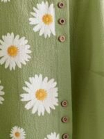 Elorivane Plus Size Sage Green Daisy Print Short Sleeve Loose Button Blouse Summer - Image 5
