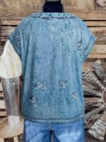Elorivane Plus Size Faux Denim Print Casual Pastoral Blouse Spring Summer - Image 2