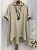 Elorivane Plus Size Women's Beige Loose Fit Blouse, Casual Work & Summer Vacation Top - Image 5