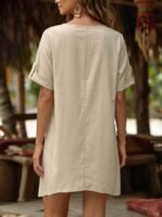 Elorivane Plus Size Women's Beige Loose Fit Blouse, Casual Work & Summer Vacation Top - Image 2