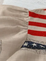 Elorivane Plus Size Women's Grey Star Stripe Flag Embroidered Blouse, 1960s American Western Vintage Floral V-Neck Ruffle Sleeve Loose Patriotic Summer Casual Top - Image 6