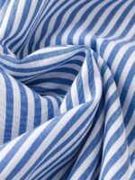 Elorivane Blue White Tropical Print Bow Cuff Cat Eye Button Short Sleeve Blouse Summer - Image 3