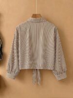 Elorivane Plus Size Women's Brown Tie-Front Shirt, Elegant Commute & Formal Autumn Top - Image 2