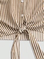 Elorivane Plus Size Women's Brown Tie-Front Shirt, Elegant Commute & Formal Autumn Top - Image 5