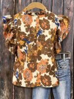 Elorivane Plus Size Women's Pleated V-Neck Floral Shirt, Flowing Sleeve Casual Blouse Ideal for Summer Vacation Outfits - Image 14