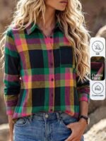 Elorivane Plus Size Women's Plaid Button Down Long Sleeve Shirt, Casual Everyday Fall Wear Blouse - Image 6