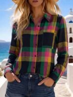 Elorivane Plus Size Women's Plaid Button Down Long Sleeve Shirt, Casual Everyday Fall Wear Blouse - Image 8