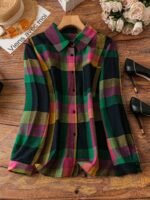 Elorivane Plus Size Women's Plaid Button Down Long Sleeve Shirt, Casual Everyday Fall Wear Blouse - Image 9