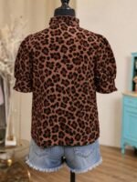 Elorivane Plus Size Women's Leopard Print Blouse, Ruffle Trim Short Sleeve Casual Top for Summer Holiday Wear - Image 12