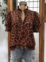 Elorivane Plus Size Women's Leopard Print Blouse, Ruffle Trim Short Sleeve Casual Top for Summer Holiday Wear - Image 13