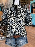 Elorivane Plus Size Women's Leopard Print Blouse, Ruffle Trim Short Sleeve Casual Top for Summer Holiday Wear - Image 15