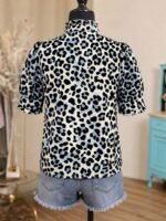 Elorivane Plus Size Women's Leopard Print Blouse, Ruffle Trim Short Sleeve Casual Top for Summer Holiday Wear - Image 16