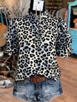 Elorivane Plus Size Women's Leopard Print Blouse, Ruffle Trim Short Sleeve Casual Top for Summer Holiday Wear - Image 18