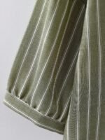 Elorivane Plus Size Women's Olive Green Woven Printed Notch V-Neck Mid-Sleeve Blouse, Loose H-Line Minimalist Comfort Top for Daily Commute, Business Formal & Home Wear - Image 6