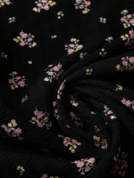 Elorivane Plus Size Women's Black Floral Print Blouse, Round Neck Raglan Lantern Sleeve Cute Daisy Western Boho Top for Spring Summer & Autumn Vacation Wear - Image 3