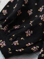 Elorivane Plus Size Women's Black Floral Print Blouse, Round Neck Raglan Lantern Sleeve Cute Daisy Western Boho Top for Spring Summer & Autumn Vacation Wear - Image 5