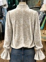 Elorivane Plus Size Women's Pink Random Print Long Sleeve Blouse, Vintage Elegant Versatile Turn Collar Top with Elastic Cuffs for Spring & Autumn Wear - Image 9