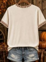 Elorivane Plus Size Women's Halloween Fun Print T-Shirt, Sweet Cool Style with Ghost, Maple Leaf & Pumpkin Pattern, Casual Daily Top - Image 2