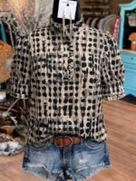 Elorivane Plus Size Women's Leopard Print Blouse, Ruffle Trim Short Sleeve Casual Top for Summer Holiday Wear - Image 19