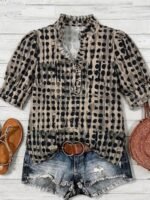 Elorivane Plus Size Women's Leopard Print Blouse, Ruffle Trim Short Sleeve Casual Top for Summer Holiday Wear - Image 22