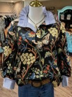 Elorivane Plus Size Women's Navy Blue Contrast Printed Stand Collar Half-Button Pullover Shirt, Relaxed Fit Casual Elegant Blouse for Fall Brunch & Birthday Occasions - Image 6