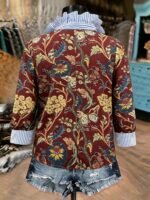 Elorivane Plus Size Women's Navy Blue Contrast Printed Stand Collar Half-Button Pullover Shirt, Relaxed Fit Casual Elegant Blouse for Fall Brunch & Birthday Occasions - Image 12