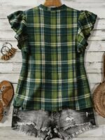 Elorivane Plus Size Women's Retro Red Plaid Flutter Sleeve Blouse Summer - Image 6