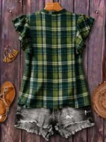 Elorivane Plus Size Women's Retro Red Plaid Flutter Sleeve Blouse Summer - Image 8