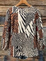 Elorivane Plus Size Women's Leopard & Zebra Print Patchwork Colorblock Vacation Top - Image 2