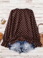 Elorivane Plus Size Women's Polka Dot V-Neck Blouse, Basic Casual Long Sleeve Daily Wear Top - Image 5