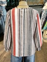 Elorivane Plus Size Vertical Striped Loose Lantern Sleeve Blouse Autumn - Image 2