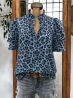 Elorivane Plus Size Women's Leopard Print Blouse, Ruffle Trim Short Sleeve Casual Top for Summer Holiday Wear - Image 10
