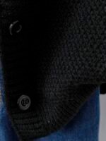 Elorivane Plus Size Women's Black Solid Color Round Neck Knitted Cardigan, Loose Drop Shoulder Long Sleeve Single-Breasted Sweater Jacket with Pocket, Baggy Casual Daily Top - Image 7