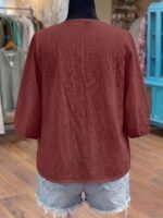 Elorivane Plus Size Women's Embroidered Blouse, Loose Fit Versatile 3/4 Sleeve Casual Top for Fall Vacation Wear - Image 5