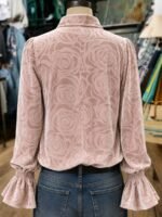 Elorivane Plus Size Women's Pink Random Print Long Sleeve Blouse, Vintage Elegant Versatile Turn Collar Top with Elastic Cuffs for Spring & Autumn Wear - Image 2