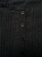 Elorivane Plus Size Women's Black Pure Cotton Crew Neck Long Sleeve Shirt, Casual Striped Detail Top - Image 6